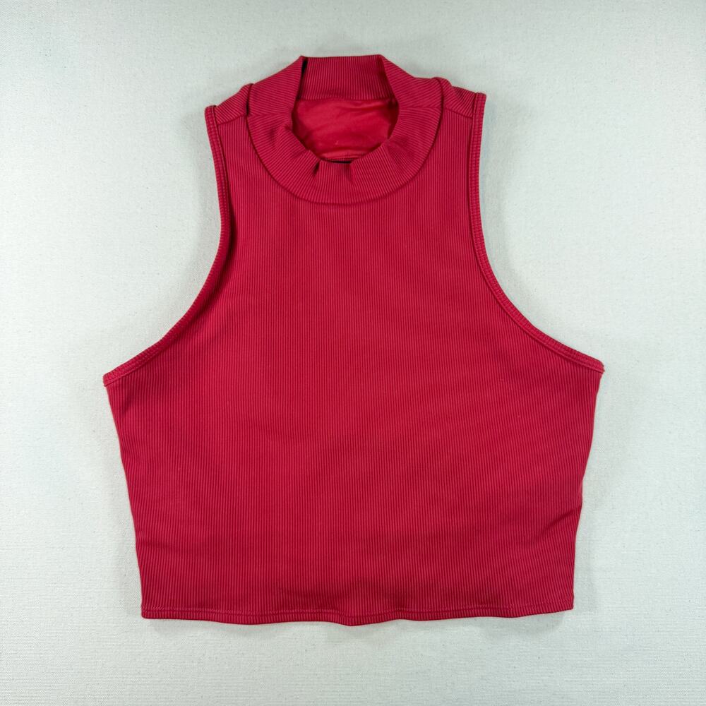 Alo Yoga Goddess Mock Neck Ribbed Cutout Crop Tank Top Red Size L